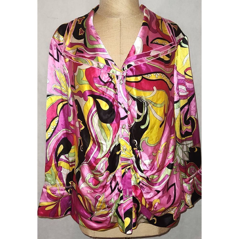 Cachet Size 16W Silver Shimmer Diamond Rhinestone Buttons Dress Top lined. Brigh